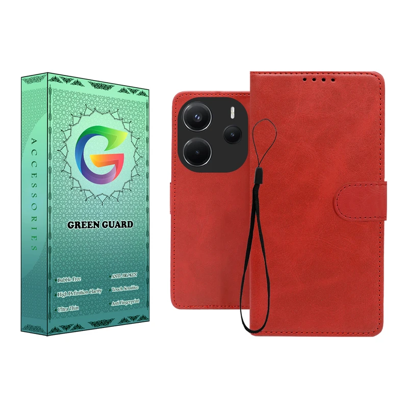 کیف کلاسوری گرین گارد طرح چرمی مدل Landing کد 02 مناسب برای گوشی موبایل شیائومی Redmi Note 14 4G به همراه بند آویز