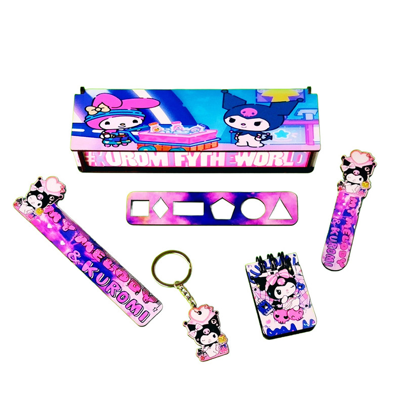 ست لوازم التحریر مدل چوبی طرح کرومی فانتزی کد 02 مجموعه 6 عددی