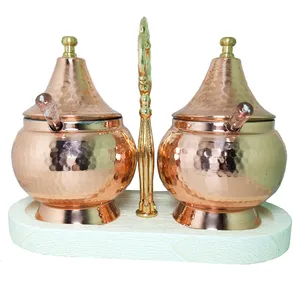 بانکه مسی کد 1 به همراه قاشق و پایه مجموعه 5 عددی