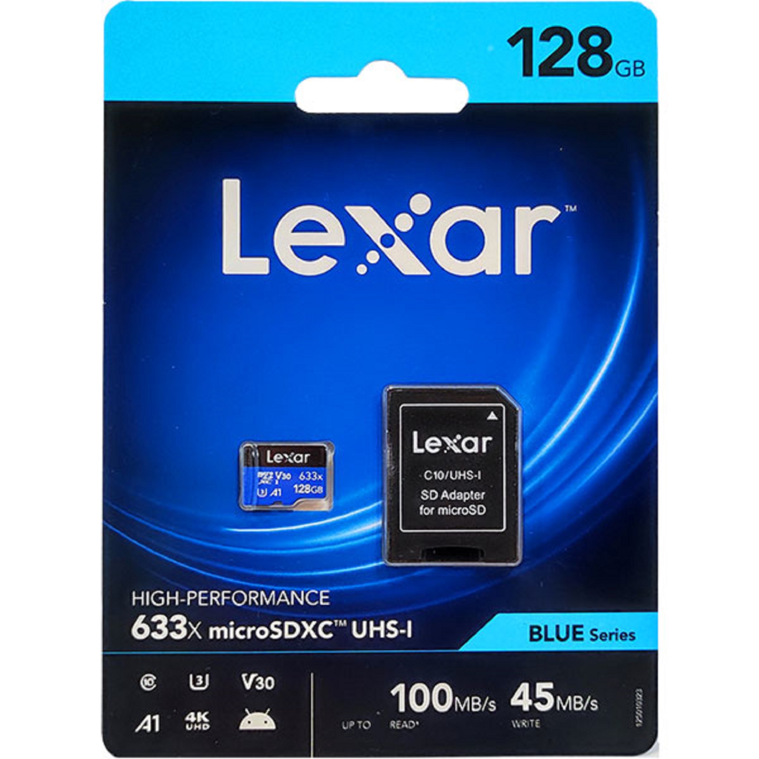 کارت حافظه microSDXC لکسار مدل V30 A1 کلاس 10 استاندارد UHS-I U3 سرعت 100MBps ظرفیت 128گیگابایت به همراه آداپتور SD