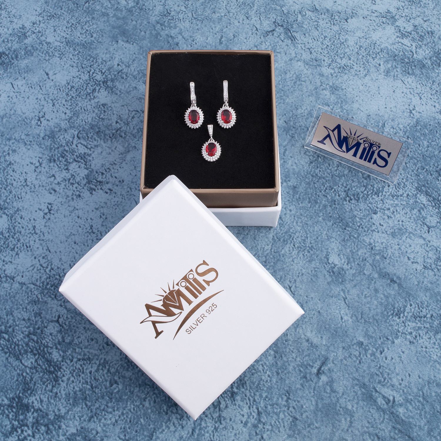 نیم ست نقره زنانه مدل یاقوت AMT-N166 نیم ست نقره زنانه مدل یاقوت AMT-N166