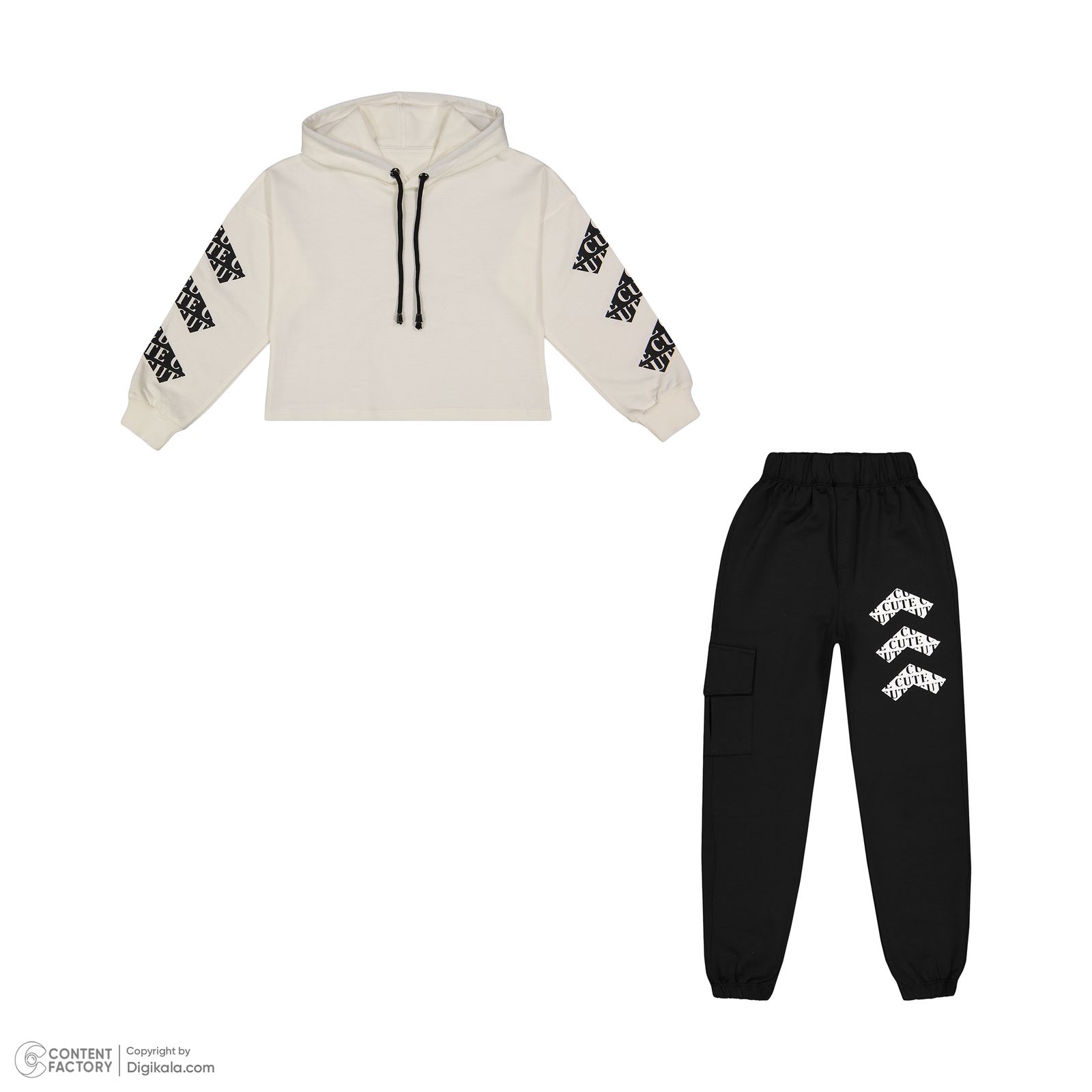 ست هودی و شلوار دخترانه سون پون مدل 1250 رنگ کرم -  - 2