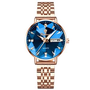 ساعت مچی عقربه‌ای کوارتز زنانه بین باند مدل اسپرت کلاسیک بند استیل قفل مخفی کد 001