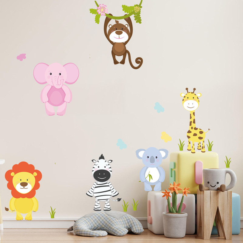 استیکر دیواری کودک مدل حیوانات شاد کد 9016