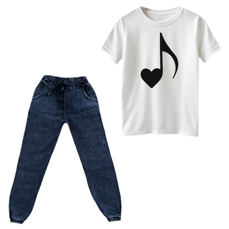 ست تی‌شرت و شلوار دخترانه مدل نت قلبی