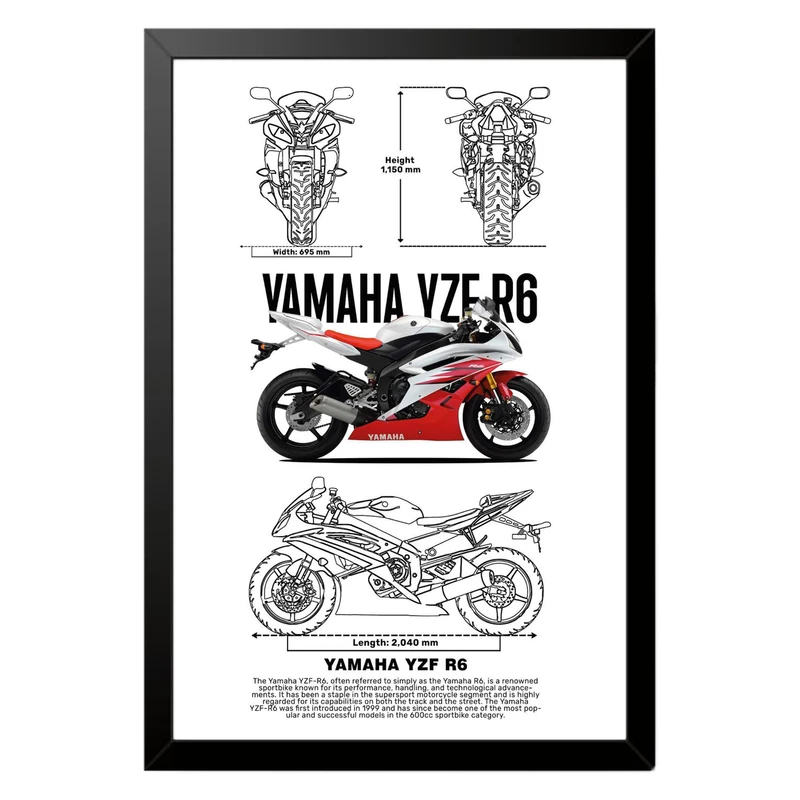 تابلو بکلیت طرح موتور سنگین یاماها YAMAHA YZF R6 مدل b-po1549 فریم مشکی
