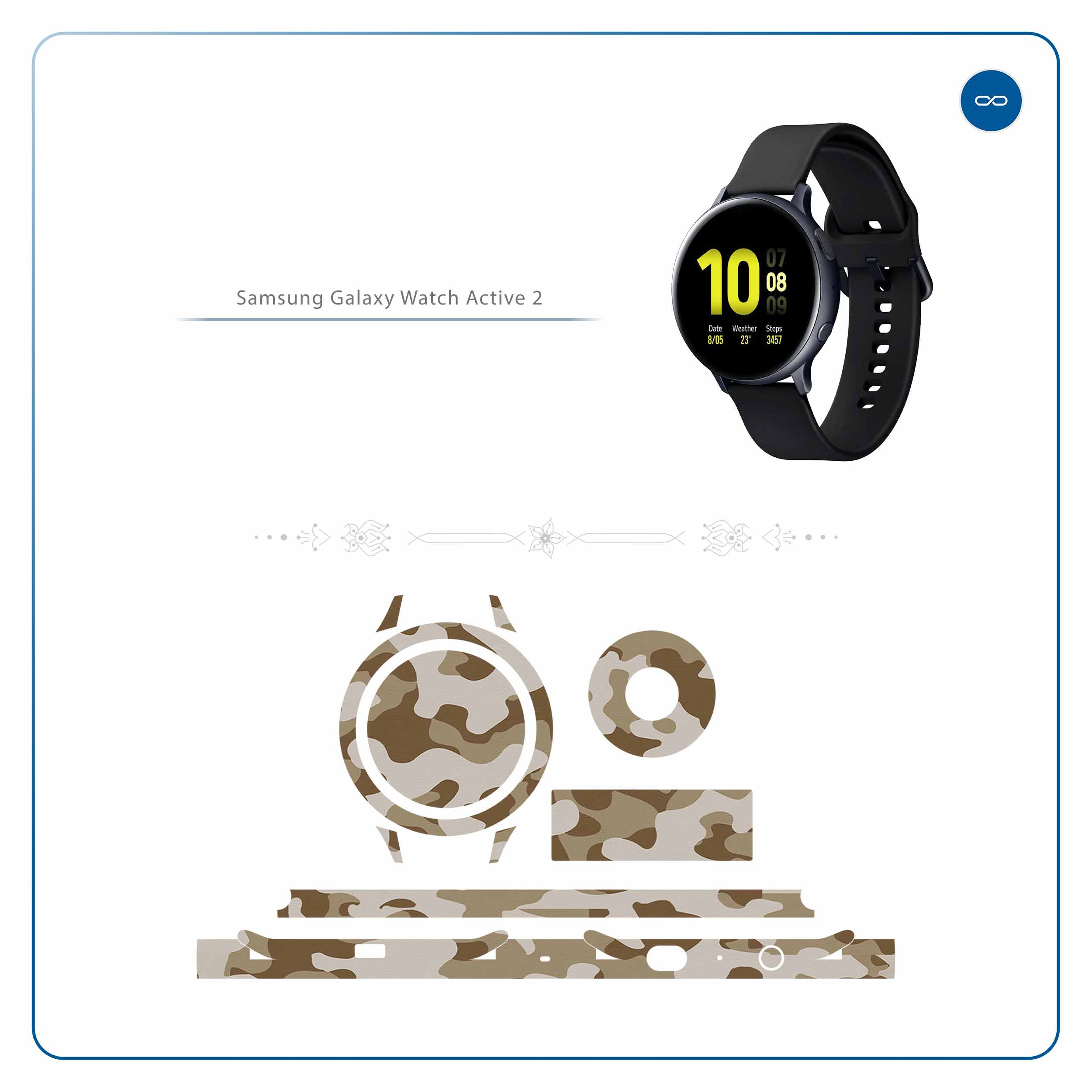 برچسب ماهوت طرح Army-Desert مناسب برای ساعت هوشمند سامسونگ Galaxy Watch Active 2 44mm
