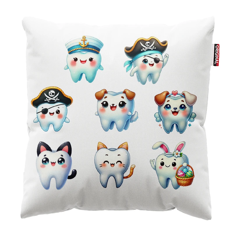 کوسن پاد آفرین مدل دندانپزشک مطب دندانپزشکی طرح دندان کد PK301885 سایز 30*30 سانتی متر