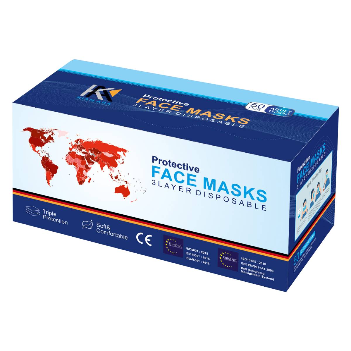 ماسک تنفسی کیان آرا مدل MLT+4FIXER بسته 50 عددی