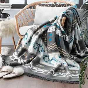 پتو ازدیلک مدل Etnico Mavi دو نفره سایز 180x220 سانتی متر