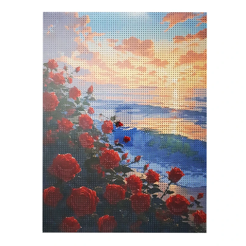 بازی آموزشی ماه نوشت مدل بوم نقاشی الماسی بزرگسال طرح دشت گل رز قرمز و دریا کد 10