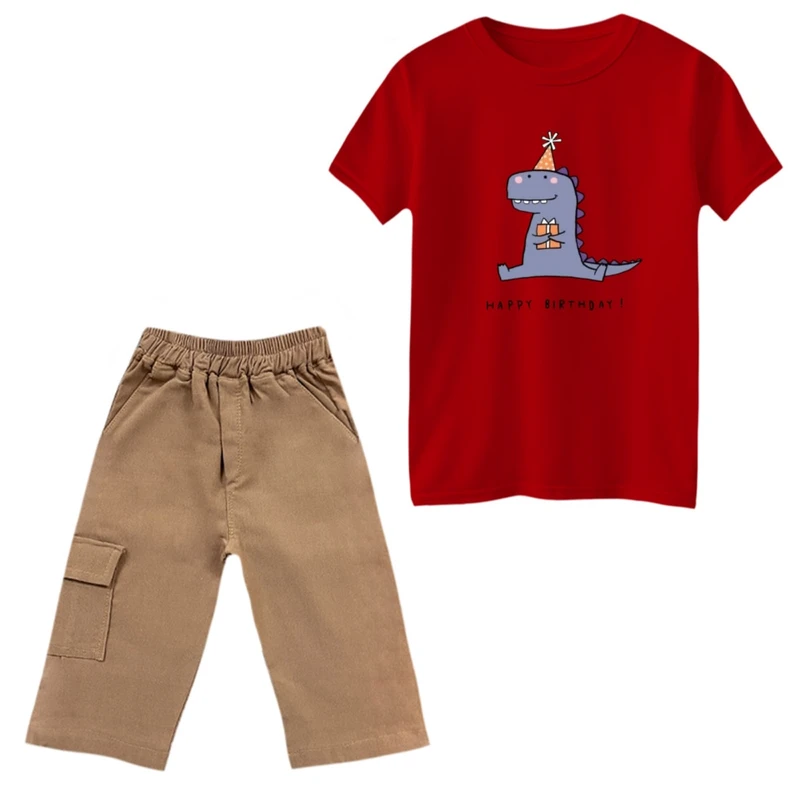 ست تی‌شرت و شلوارک پسرانه مدل دایناسور تولد