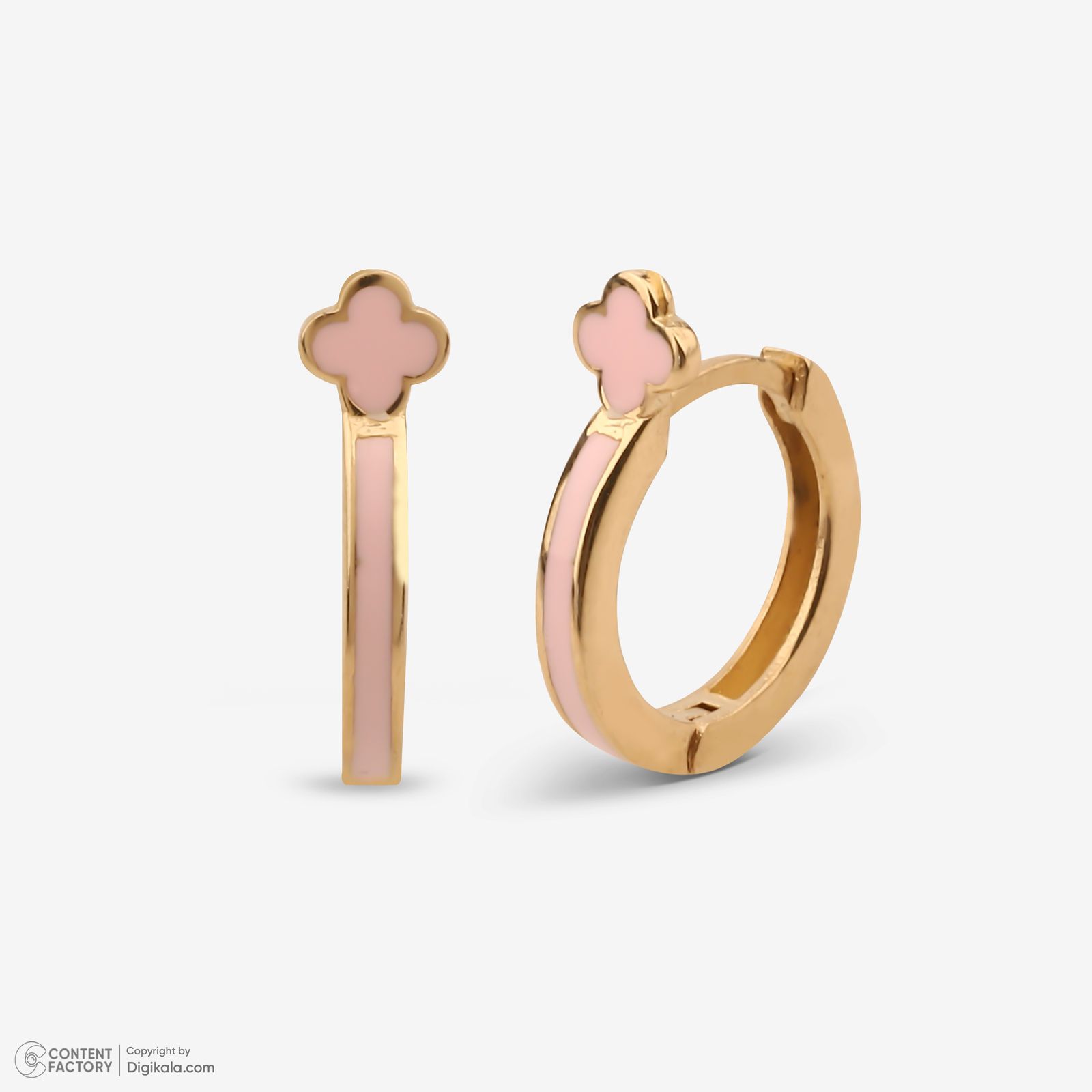 گوشواره حلقه‌ای طلا کم اجرت 18 عیار زنانه با طرح ونکلیف آرپلز گلدم مدل E244010 -  - 2