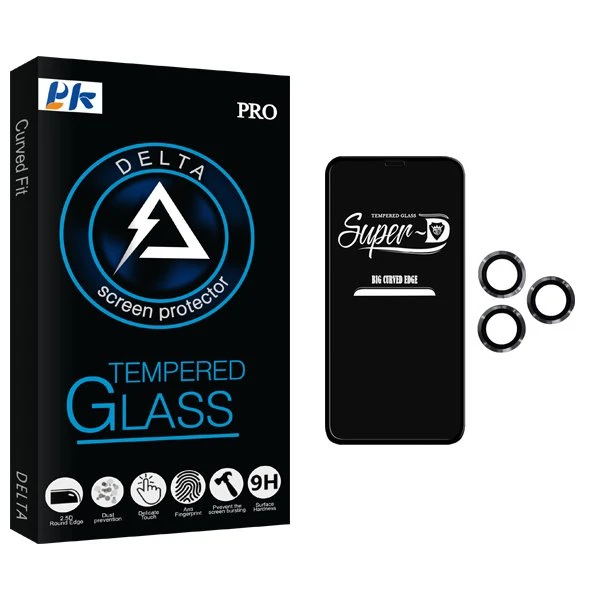 محافظ صفحه نمایش پی کی مدل Delta SuperD مناسب برای گوشی موبایل اپل iPhone 11 Pro Max به همراه محافظ لنز گوشی