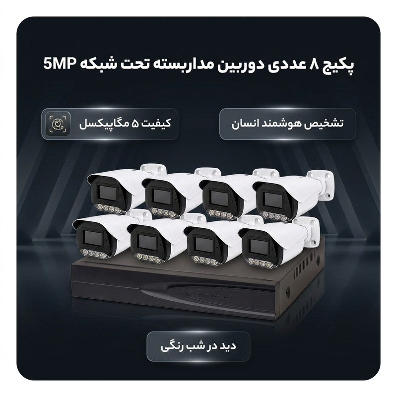 سیستم امنیتی تحت شبکه ۵مگاپیکسل مدل IPCH8-5M مجموعه ۸ عددی