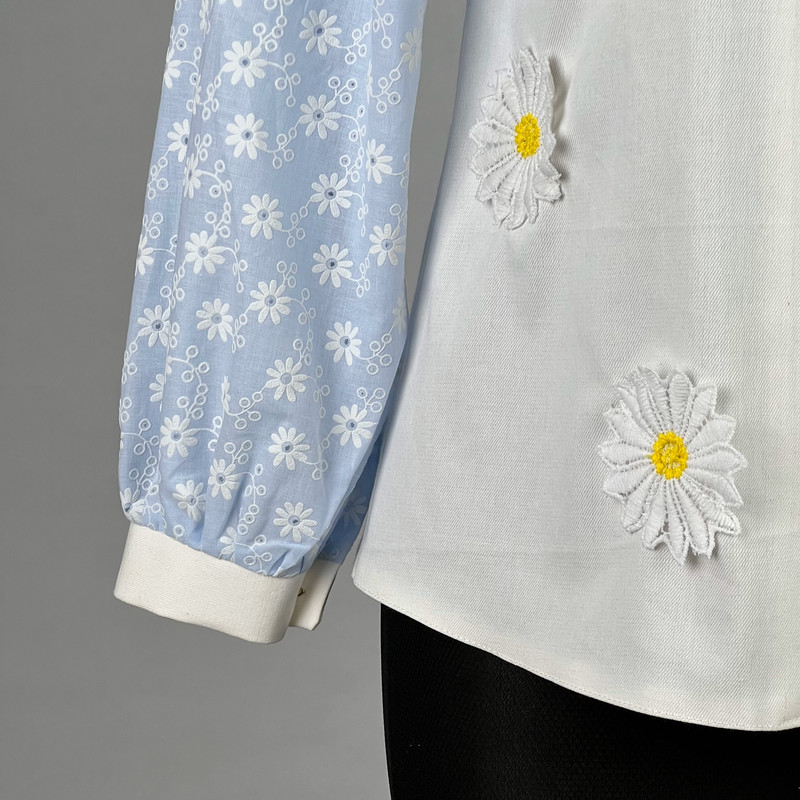 شومیز آستین بلند زنانه مدل گل آفتابگردان کد AK1146 رنگ آبی آسمانی