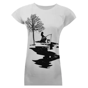 تی شرت آستین کوتاه زنانه مدل نخی ویسکوز چاپی نگینی دختر ماهیگیر و ماه کد tm-2161 رنگ سفید