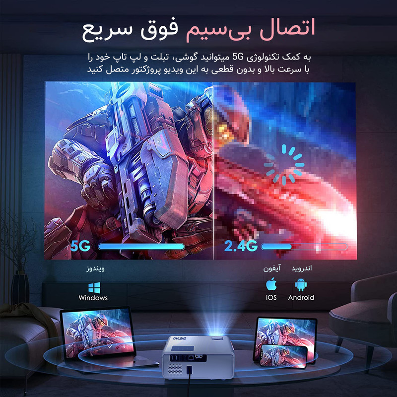 ویدئو پروژکتور النز مدل SD500 SMART PROJECTOR بهمراه پرده نمایش