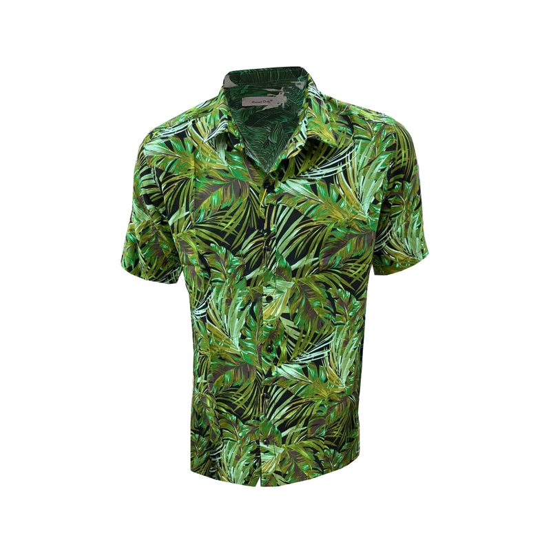 پیراهن آستین کوتاه مردانه مدل هاوایی کد H-GR-BL