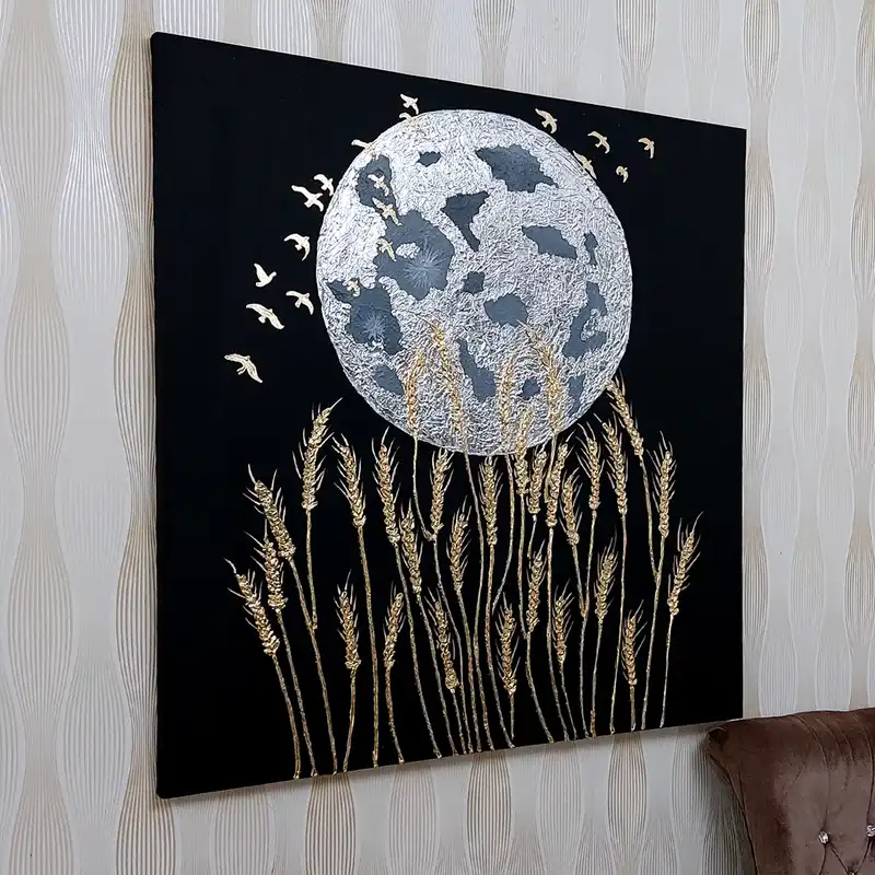 تابلو نقاشی برجسته مدل تلالو گندم و ماه