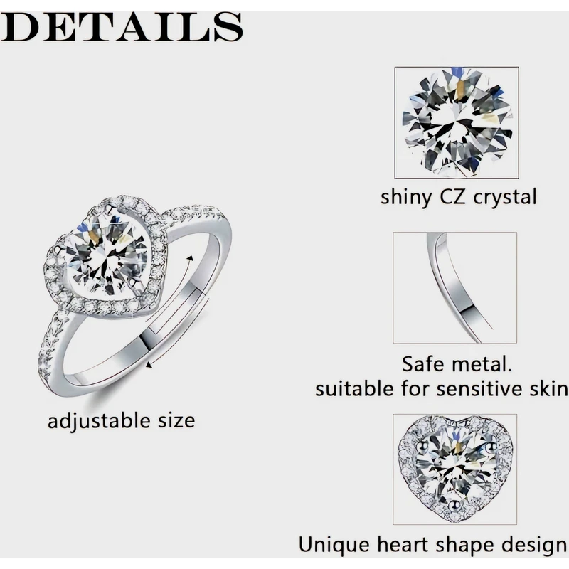 عکس شماره 5 : انگشتر زنانه مدل قلب نگین دار طرح الماس کد artcty44