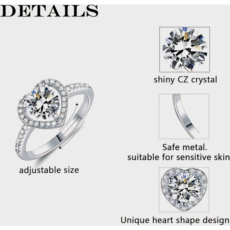 انگشتر دخترانه مدل قلب نگین دار طرح الماس کد 41