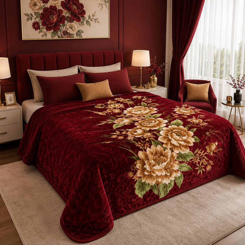 پتو 2 نفره گلبافت مدل برتر گلدار گل برجسته سایز 240x220 سانتی‌متر