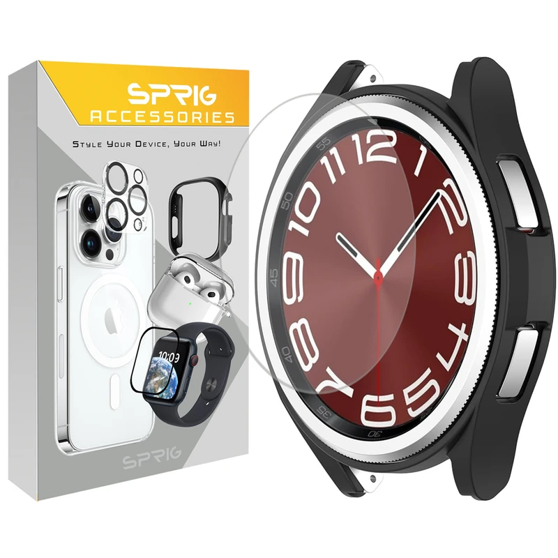 کاور اسپریگ مدل PC-Bumper مناسب برای ساعت هوشمند سامسونگ Galaxy Watch 6 Classic 43mm به همراه محافظ صفحه نمایش