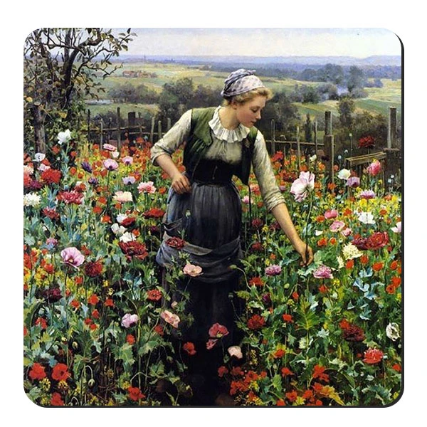  زیر لیوانی طرح دختر روستایی در باغ گل کد nzl732