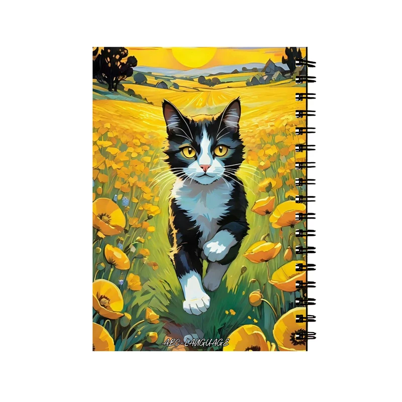 دفتر زبان 50 برگ طرح گربه و گل آفتابگردان کد 89