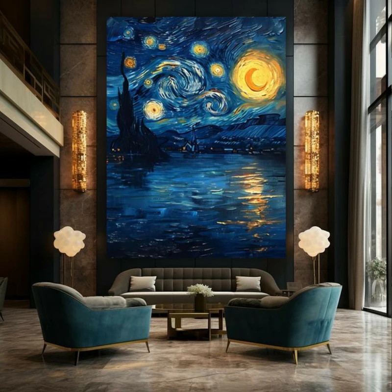 تابلو بوم طرح مخمل نقاشی ونگوک مدل شب پرستاره کد GR825