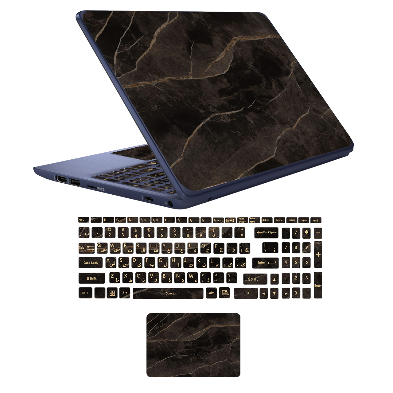 استیکر لپ تاپ مدل marble کد04 مناسب برای لپ تاپ  15 تا 17 اینچی به همراه برچسب حروف فارسی کیبورد