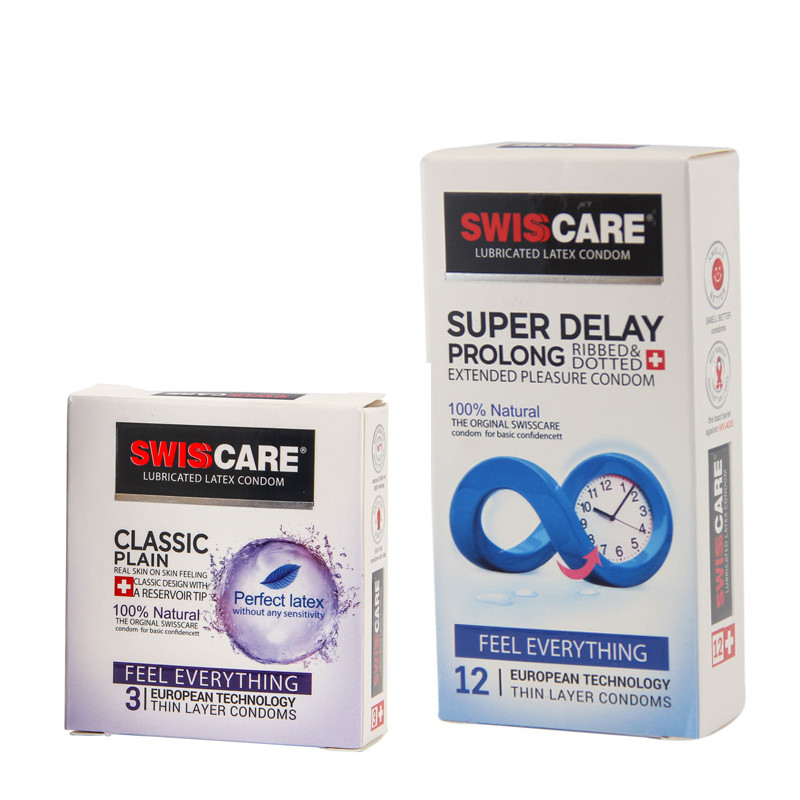 کاندوم سوئیس کر مدل SUPER DELAY بسته 12 عددی به همراه کاندوم سوئیس کر مدل CLASSIC PLAIN بسته 3 عددی