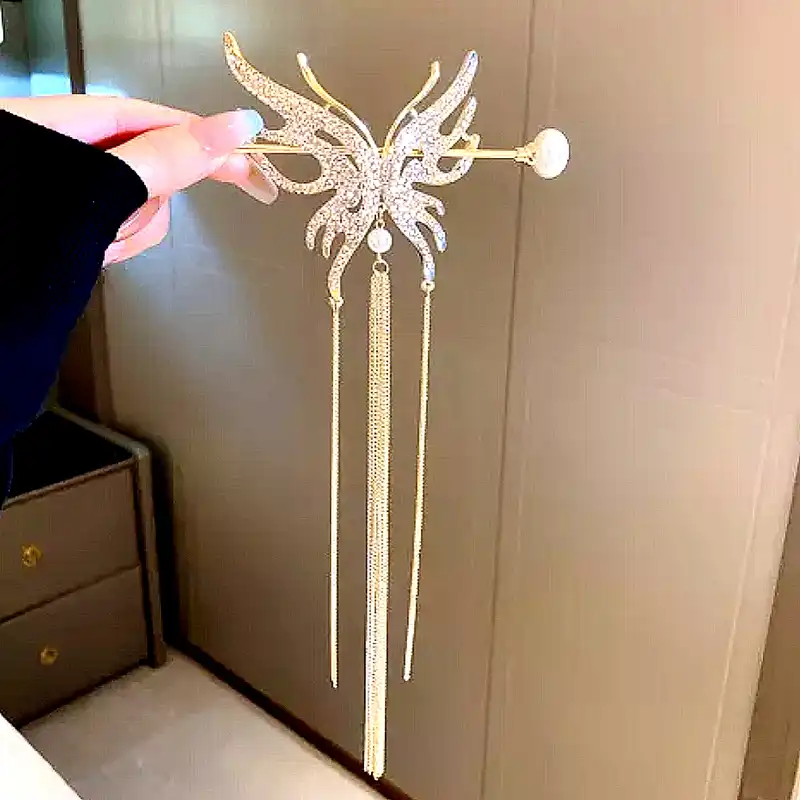 گیره مو زنانه مدل کانزاشی پروانه آویزدار کد brg 4755