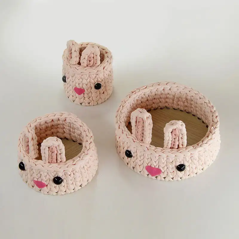 سبد قلاب بافی تریکو طرح خرگوشی مجموعه 3 عددی