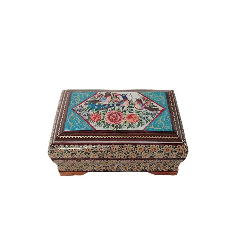 جعبه جواهرات خاتم کاری مدل گل و مرغ کد 226