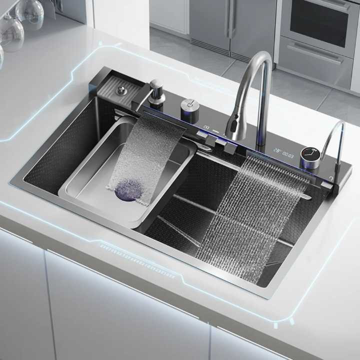 سینک ظرفشویی استیل دیکالان مدل پیانویی نمایشگردار و LED دار کد ۷۵۰۴۵