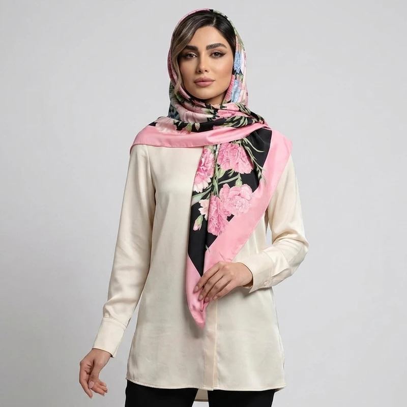 روسری زنانه آنالیا مدل ابریشم توییل گل دار پاییزی کد 3020_1