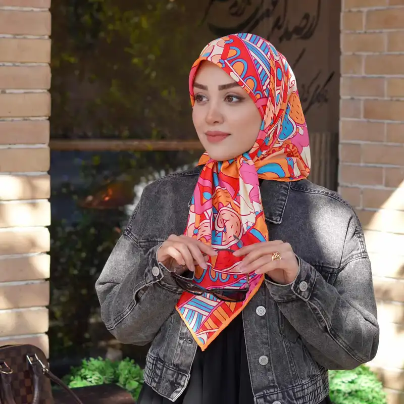 روسری زنانه مدل ابریشم عیدانه مجلسی طرح پرتقال  کد ana-2961