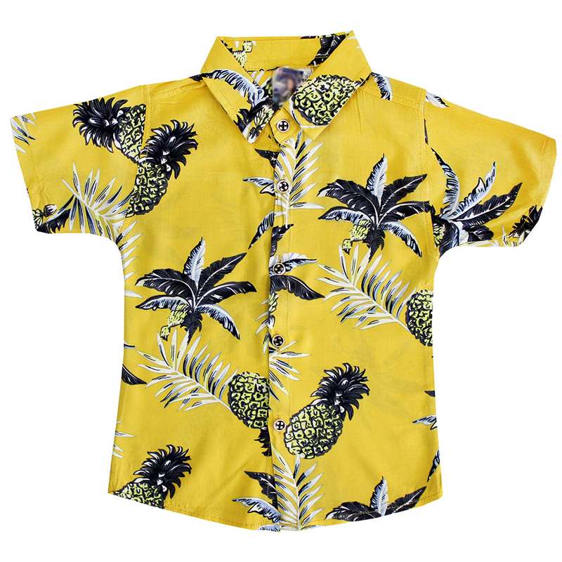 پیراهن پسرانه مدل هاوایی رنگ زرد