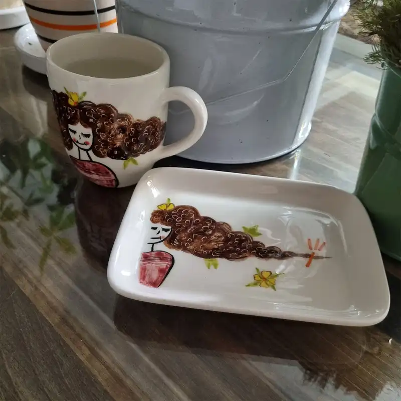 ست ماگ و زیرماگی سرامیکی طرح مو فری