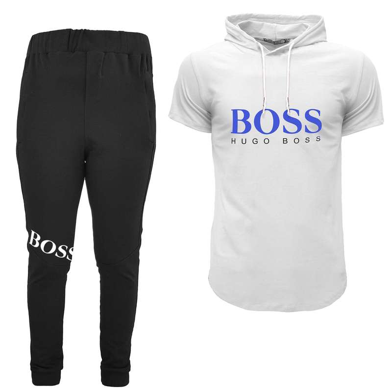 ست تی شرت کلاه دار و شلوار مردانه مدل 00518132 رنگ سفید