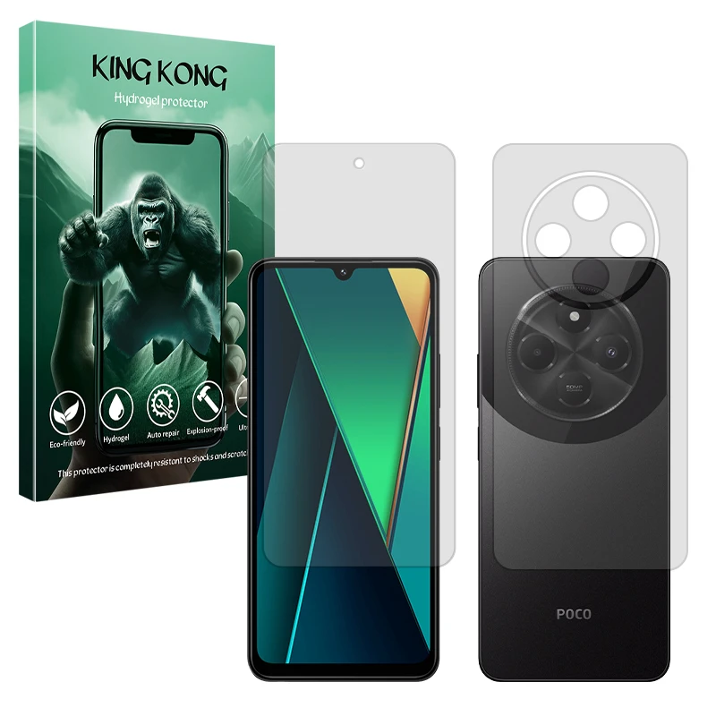 محافظ صفحه نمایش شفاف کینگ کونگ مدل Tough مناسب برای گوشی موبایل شیائومی Poco C75 به همراه محافظ پشت گوشی