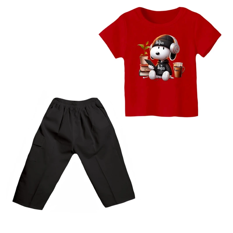 ست تی شرت و شلوارک پسرانه مدل اسنوپی کد ۲۸