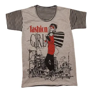 تی شرت آستین کوتاه دخترانه مدل Fashion girl کد 0077
