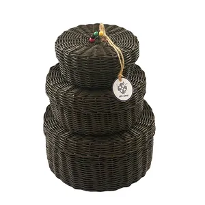 سبد حصیربافی ارغوان سازان مدل شکوفه مجموعه 3 عددی