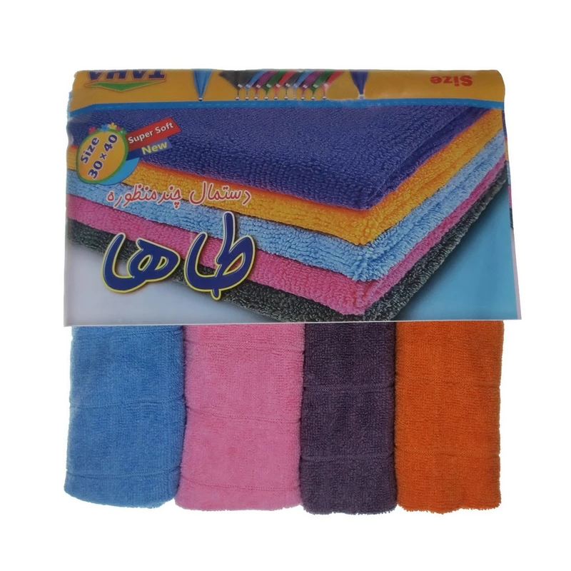 دستمال آشپزخانه طاها مدل میکروفایبر کد 3040 بسته چهار عددی
