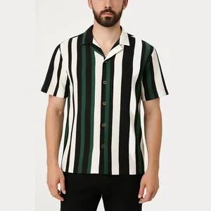 پیراهن آستین کوتاه یقه برگردان مردانه مدل راه راه بیسکویتی کد SE-SA-M