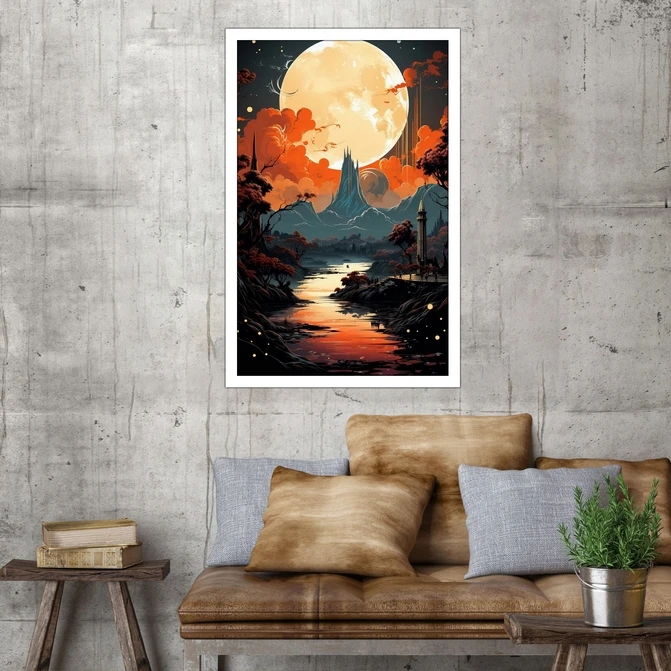 تابلو نوری بکلیت طرح نقاشی طبیعت و خورشید مدل W-MID-17683