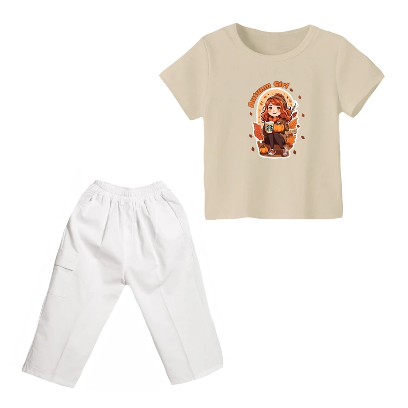 ست تی شرت و شلوارک دخترانه مدل دخترک کد 11
